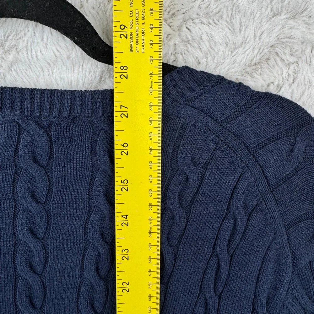 Brooks Brothers Cable Knit Sweater Men Large Navy Blue Supima Cotton Preppy Logo